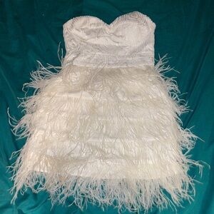 bebe White Feathered Mini Dress